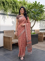 MIMOSA Orange Banarasi Cotton Saree — pose 6 styling detail