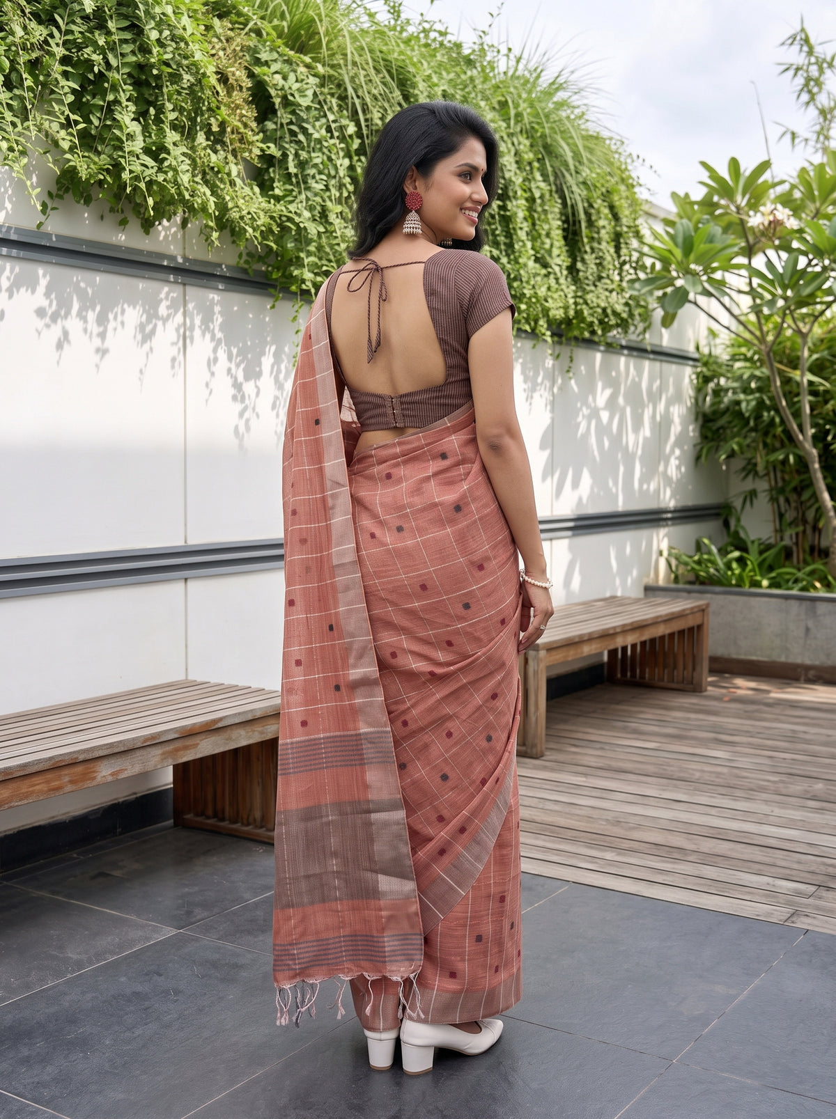 MIMOSA Orange Banarasi Cotton Saree — pose 7 styling detail