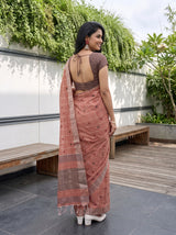 MIMOSA Orange Banarasi Cotton Saree — pose 7 styling detail