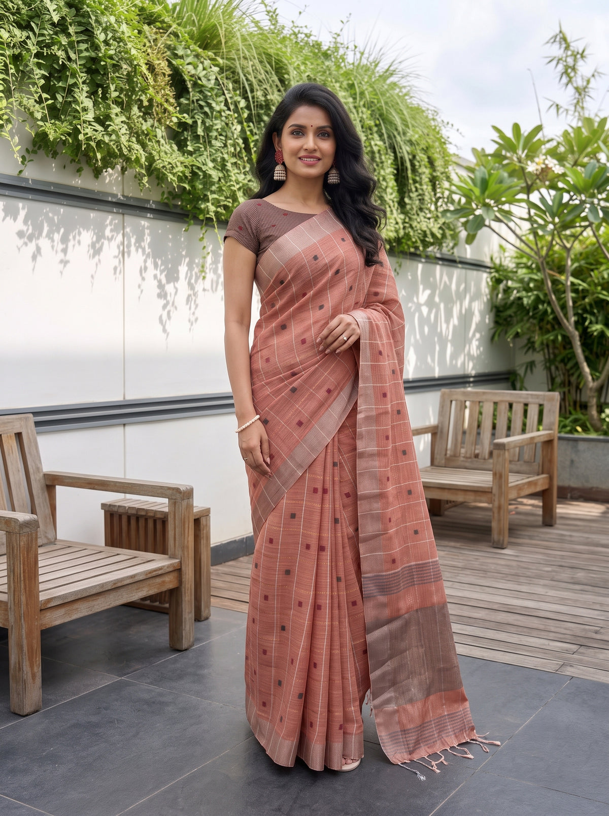 MIMOSA Orange Banarasi Cotton Saree — pose 9 styling detail