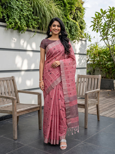 MIMOSA Rani Banarasi Cotton Saree — AI Model lifestyle pose