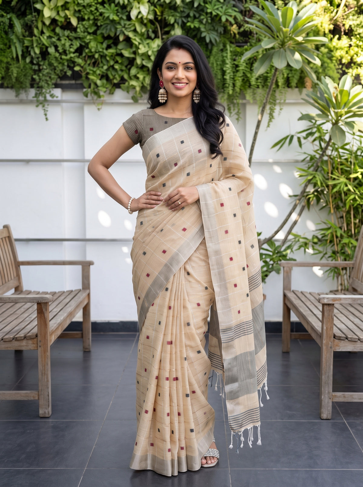 MIMOSA Tussar Banarasi Cotton Saree — pose 4 styling detail