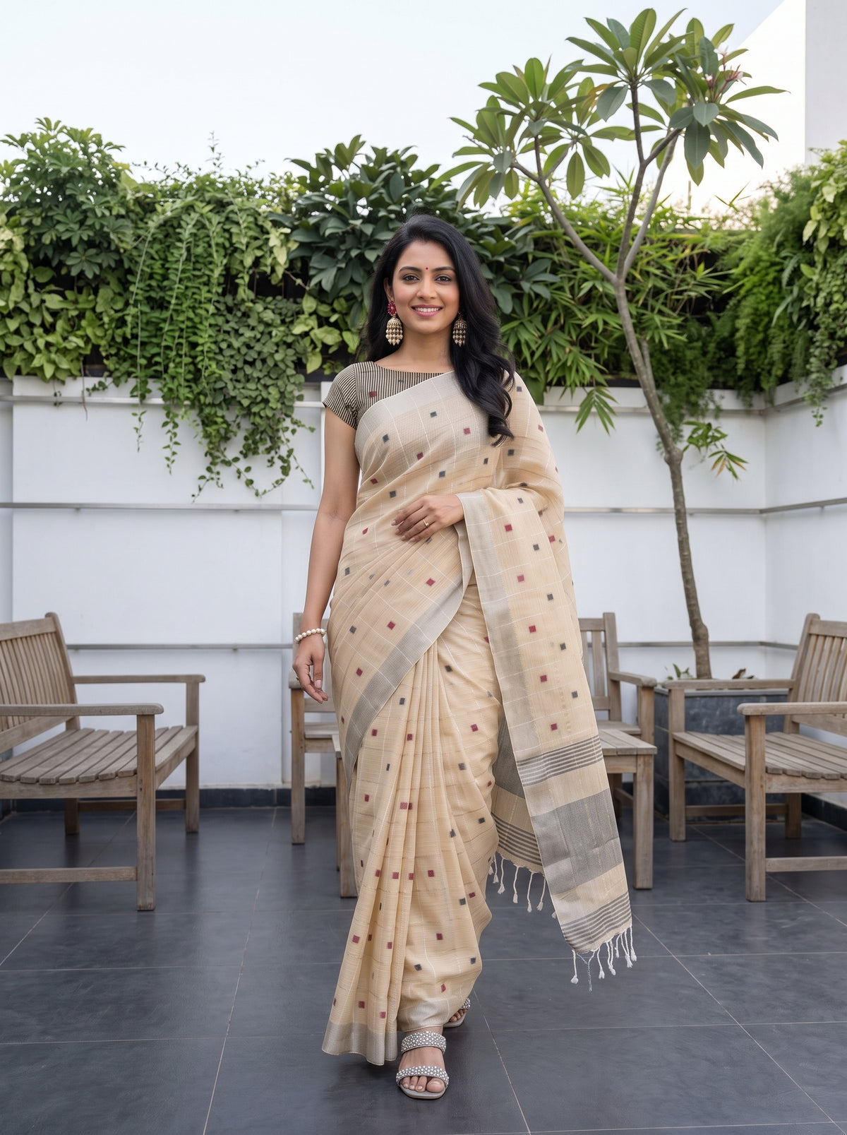 MIMOSA Tussar Banarasi Cotton Saree — pose 6 styling detail