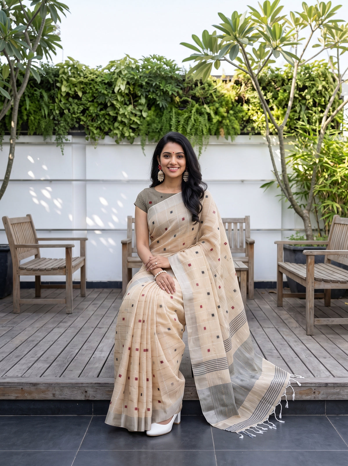 MIMOSA Tussar Banarasi Cotton Saree — pose 8 styling detail