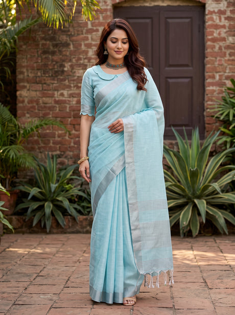 MIMOSA Blue Banarasi Cotton Saree — AI model pose