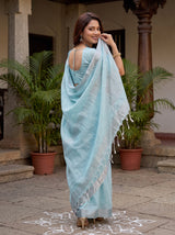 MIMOSA Blue Banarasi Cotton Saree — pose 10 styling detail