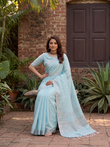MIMOSA Blue Banarasi Cotton Saree — pose 4 styling detail