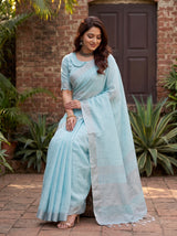 MIMOSA Blue Banarasi Cotton Saree — pose 9 styling detail