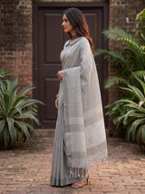 MIMOSA Grey Banarasi Cotton Saree — pose 3 styling detail