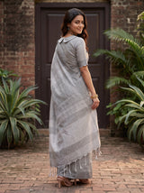 MIMOSA Grey Banarasi Cotton Saree — pose 7 styling detail