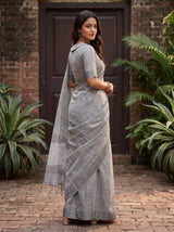 MIMOSA Grey Banarasi Cotton Saree — pose 9 styling detail