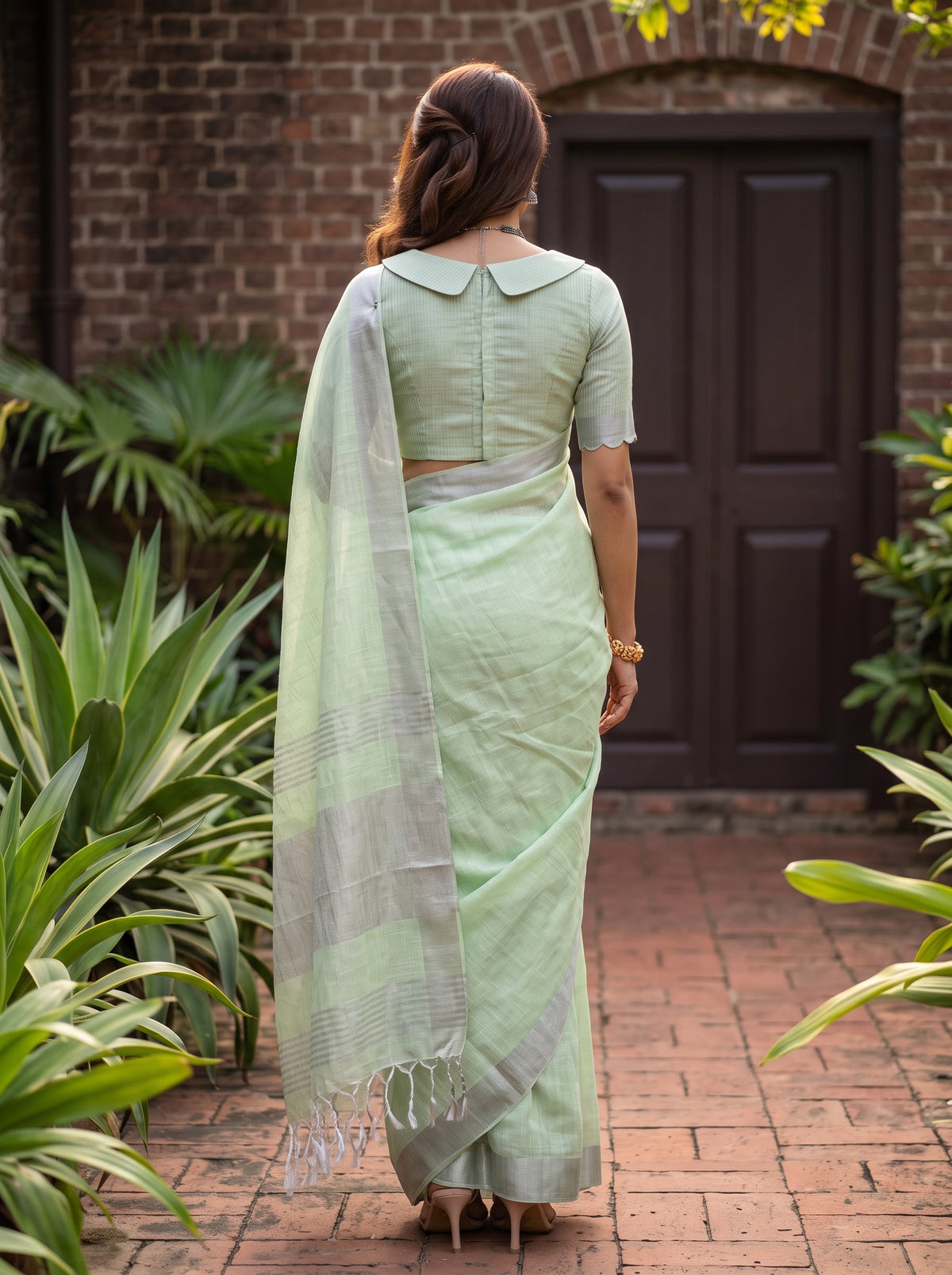 MIMOSA Liril Banarasi Cotton Saree — Pallu and body detail