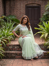 MIMOSA Liril Banarasi Cotton Saree — pose 4 styling detail