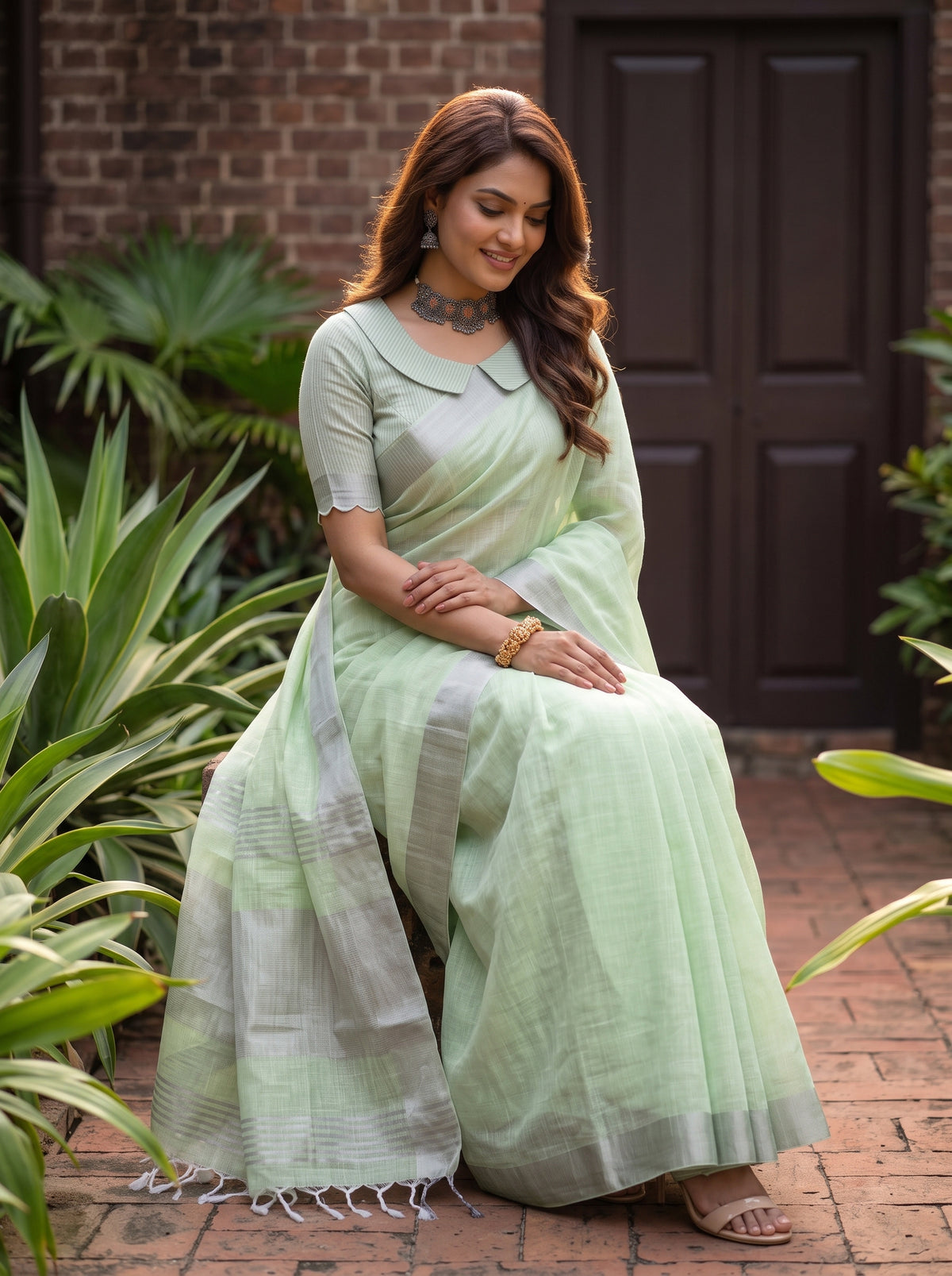 MIMOSA Liril Banarasi Cotton Saree — pose 8 styling detail