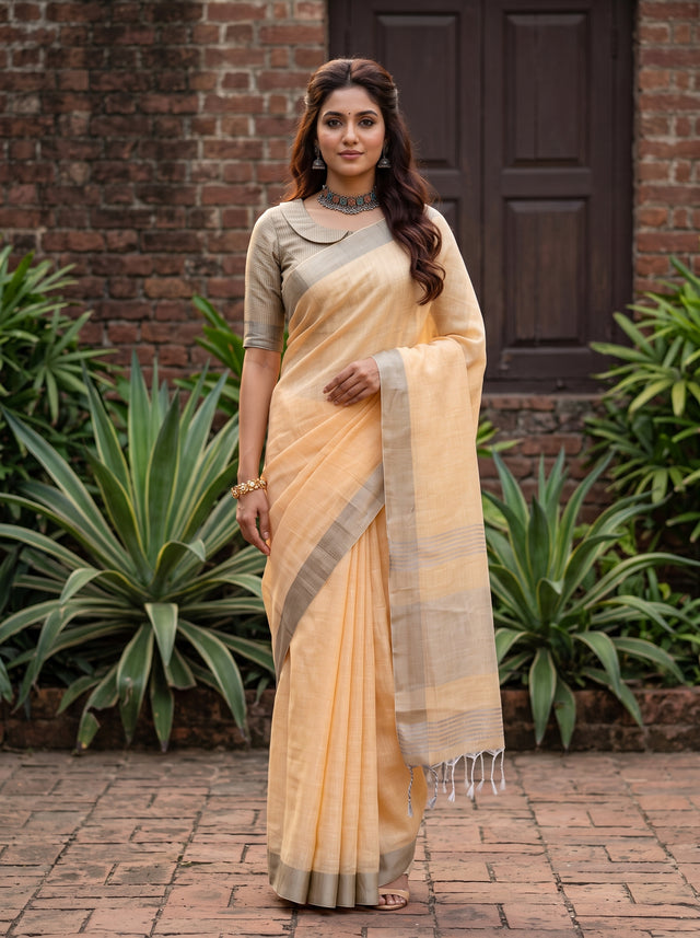 MIMOSA Orange Banarasi Cotton Saree — AI model pose