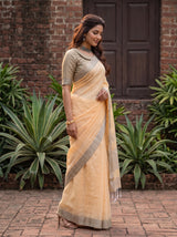 MIMOSA Orange Banarasi Cotton Saree — pose 3 styling detail