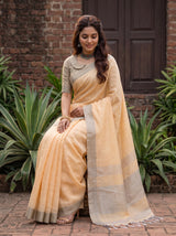 MIMOSA Orange Banarasi Cotton Saree — pose 8 styling detail