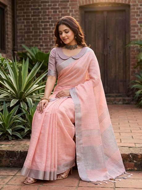 MIMOSA Peach Banarasi Cotton Saree — AI model pose