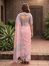 MIMOSA Peach Banarasi Cotton Saree — Pallu and body detail