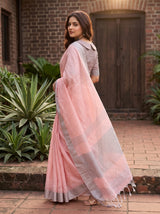 MIMOSA Peach Banarasi Cotton Saree — pose 5 styling detail