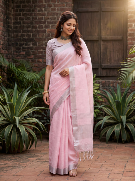 MIMOSA Pink Banarasi Cotton Saree — AI model pose