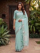 MIMOSA Rama Banarasi Cotton Saree — AI model pose