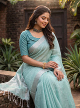 MIMOSA Rama Banarasi Cotton Saree — pose 10 styling detail