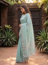 MIMOSA Rama Banarasi Cotton Saree — pose 3 styling detail