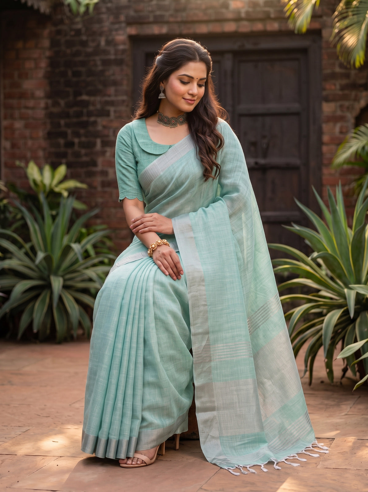 MIMOSA Rama Banarasi Cotton Saree — pose 8 styling detail