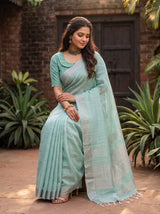 MIMOSA Rama Banarasi Cotton Saree — pose 8 styling detail