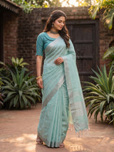 MIMOSA Rama Banarasi Cotton Saree — pose 9 styling detail