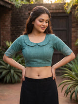 MIMOSA Rama Banarasi Cotton Saree — blouse close-up