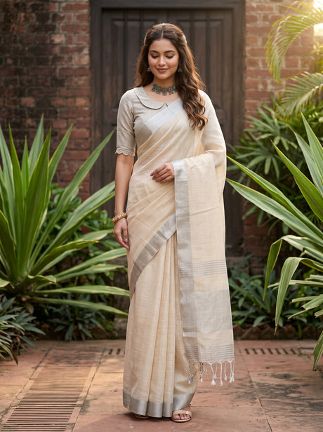 MIMOSA Tussar Banarasi Cotton Saree — AI model pose