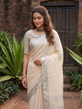 MIMOSA Tussar Banarasi Cotton Saree — pose 10 styling detail