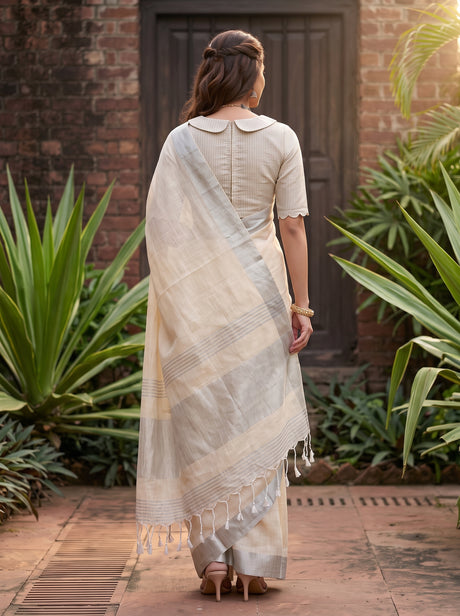 MIMOSA Tussar Banarasi Cotton Saree — Pallu and body detail
