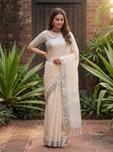MIMOSA Tussar Banarasi Cotton Saree — pose 4 styling detail