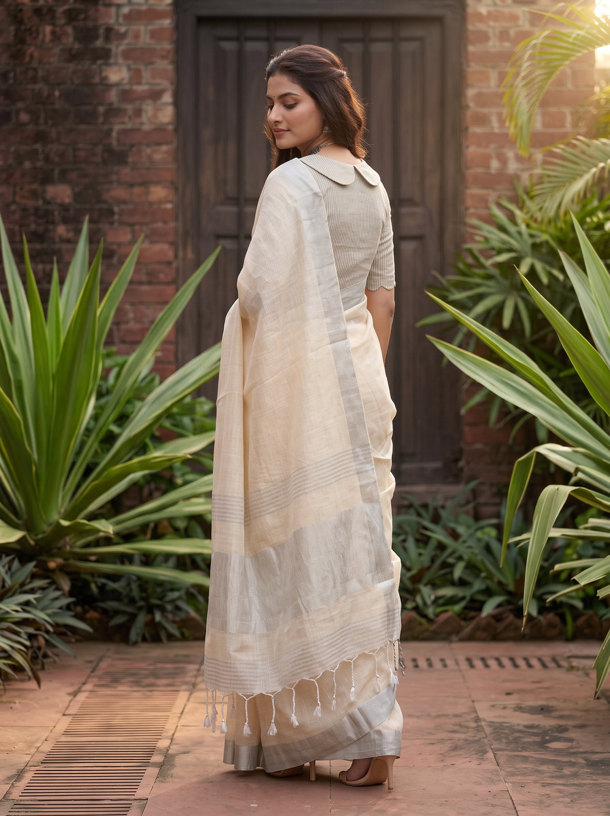 MIMOSA Tussar Banarasi Cotton Saree — pose 5 styling detail