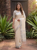 MIMOSA Tussar Banarasi Cotton Saree — pose 6 styling detail