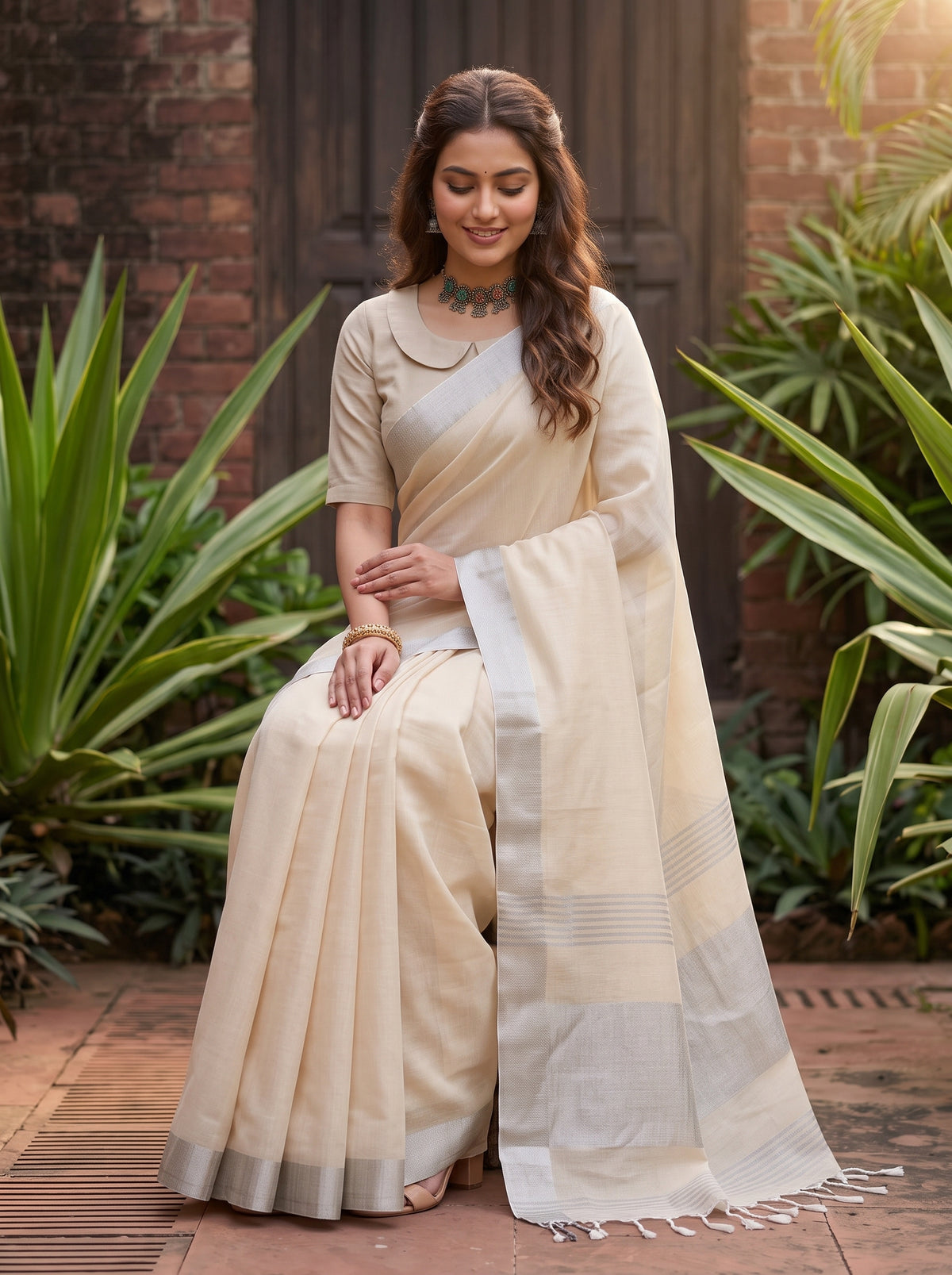 MIMOSA Tussar Banarasi Cotton Saree — pose 8 styling detail