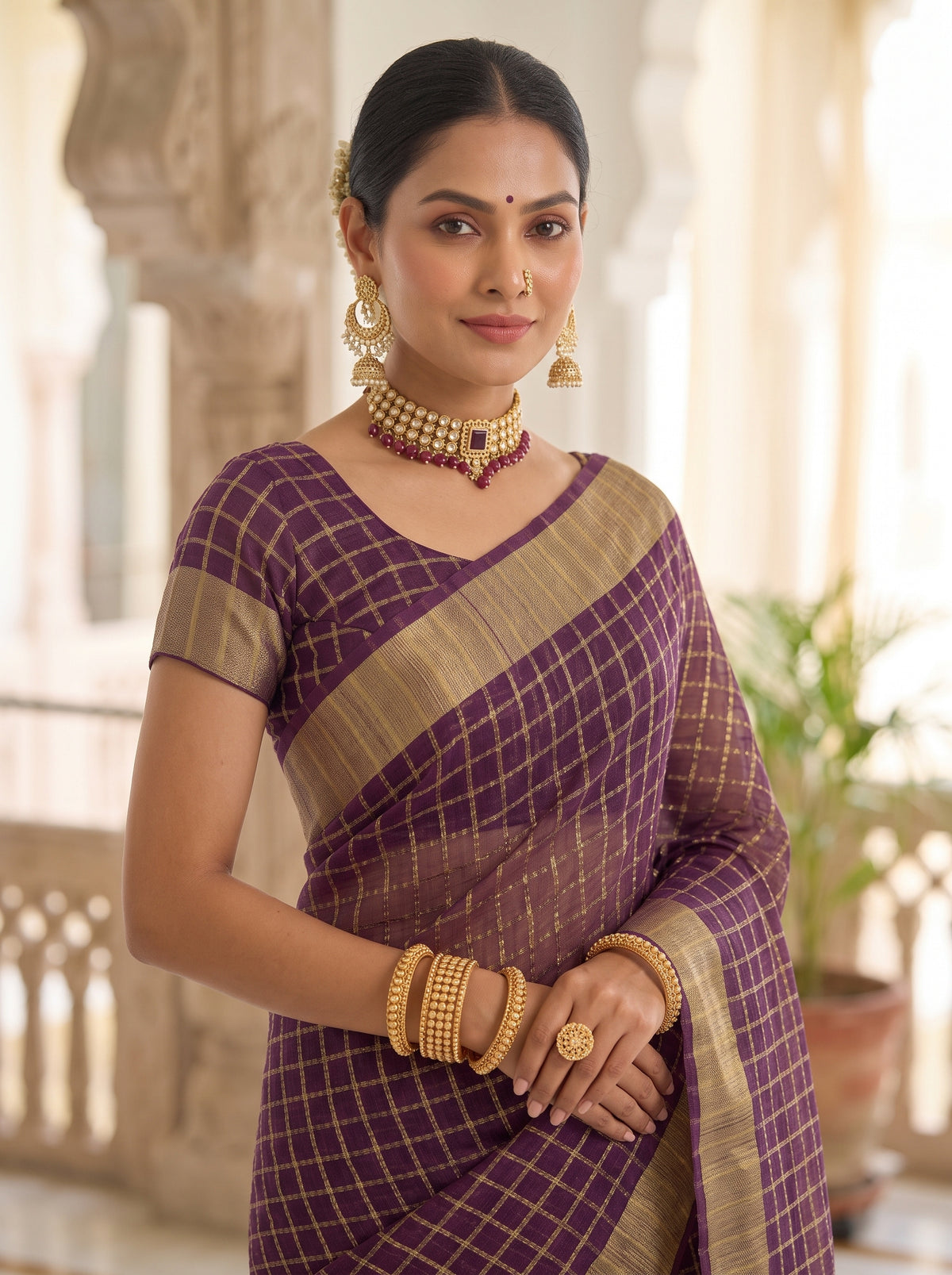 MIMOSA Jamun Banarasi Saree — pose 10 styling detail