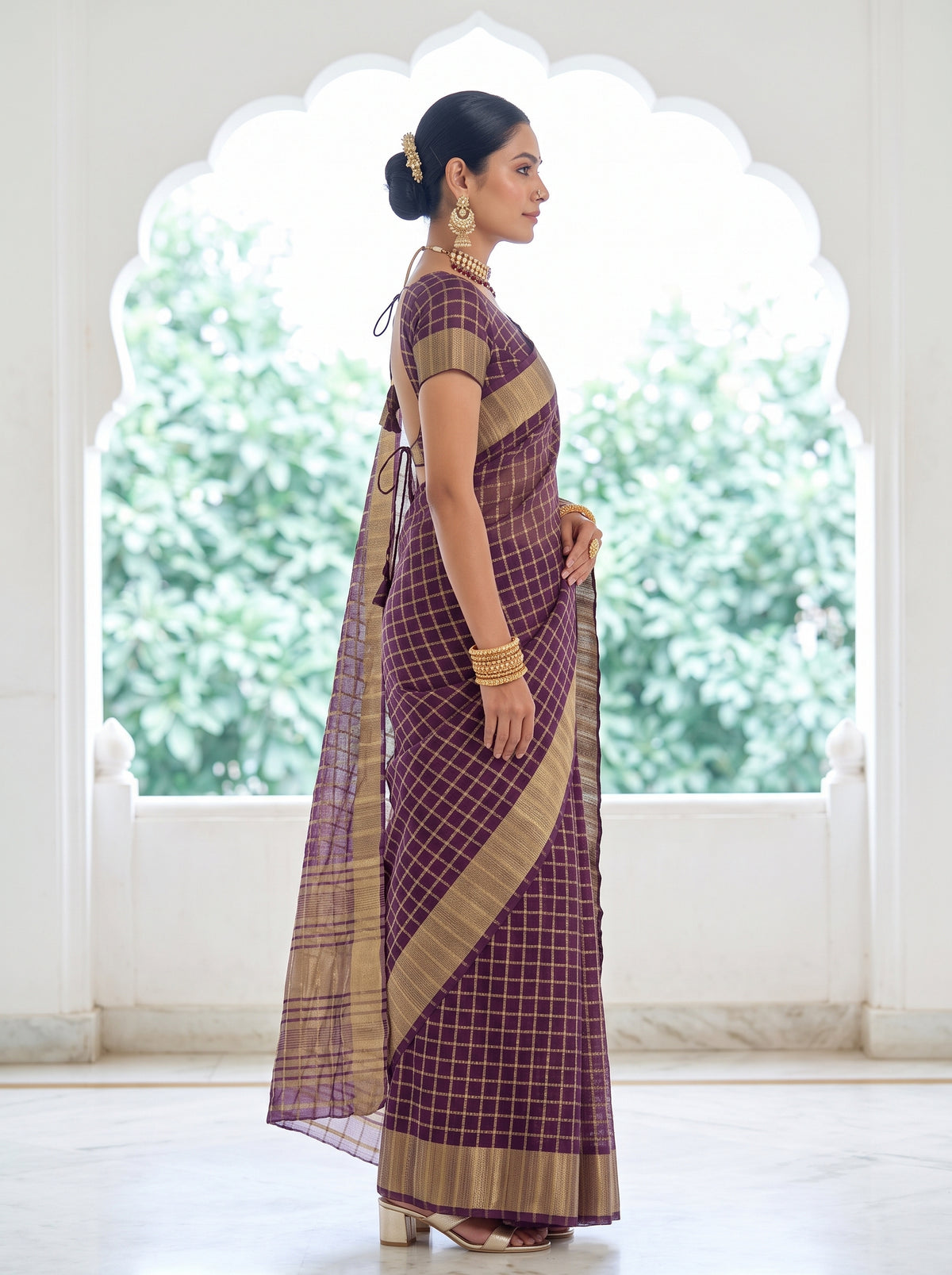 MIMOSA Jamun Banarasi Saree — pose 3 styling detail
