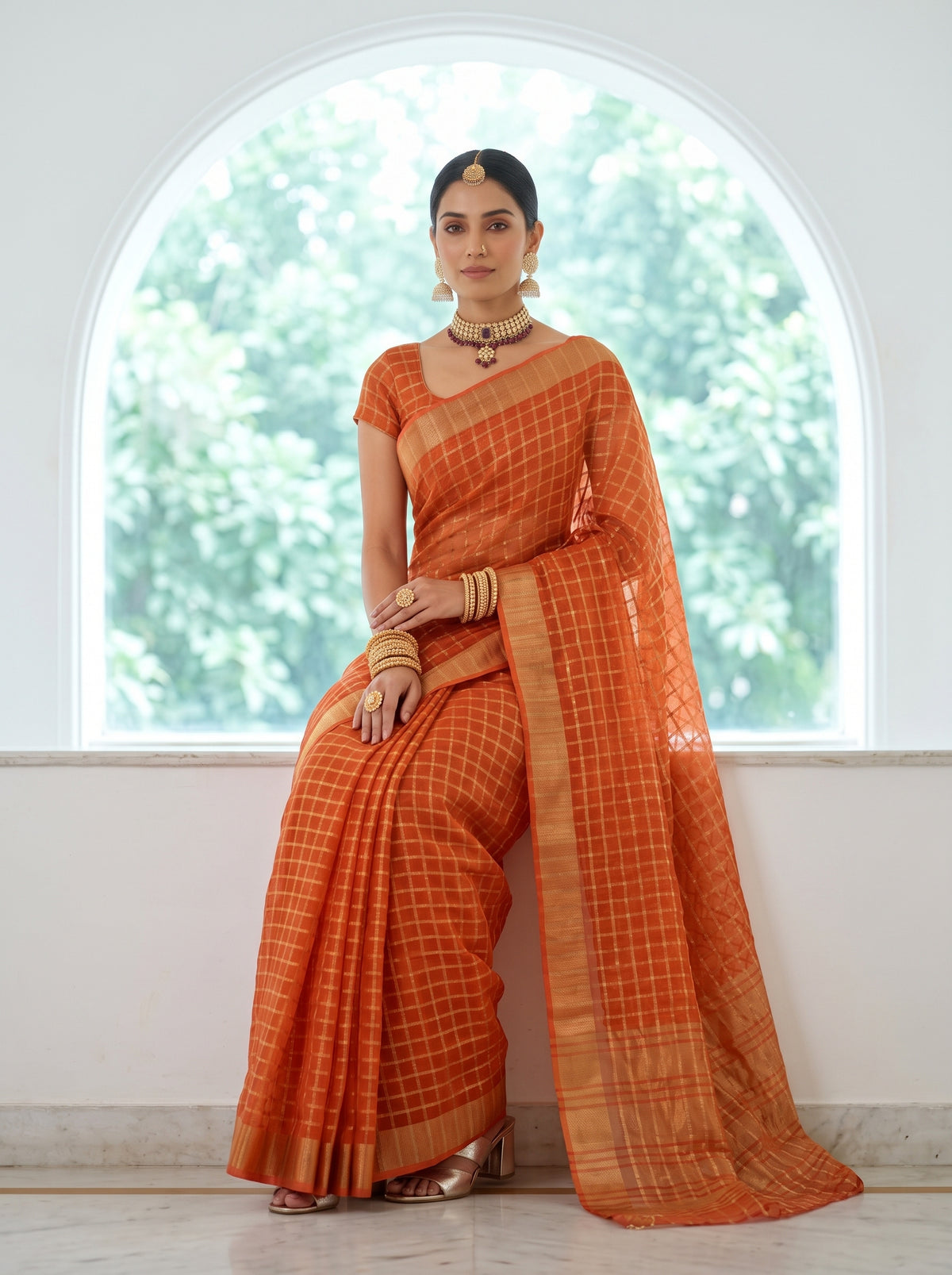 MIMOSA Peach Banarasi Saree — pose 8 styling detail