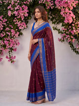 MIMOSA Wine Mysore Silk Crepe Saree — pose 3 styling detail