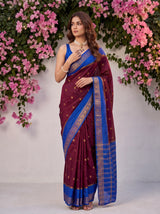 MIMOSA Wine Mysore Silk Crepe Saree — pose 5 styling detail