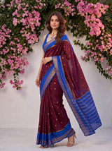 MIMOSA Wine Mysore Silk Crepe Saree — pose 9 styling detail