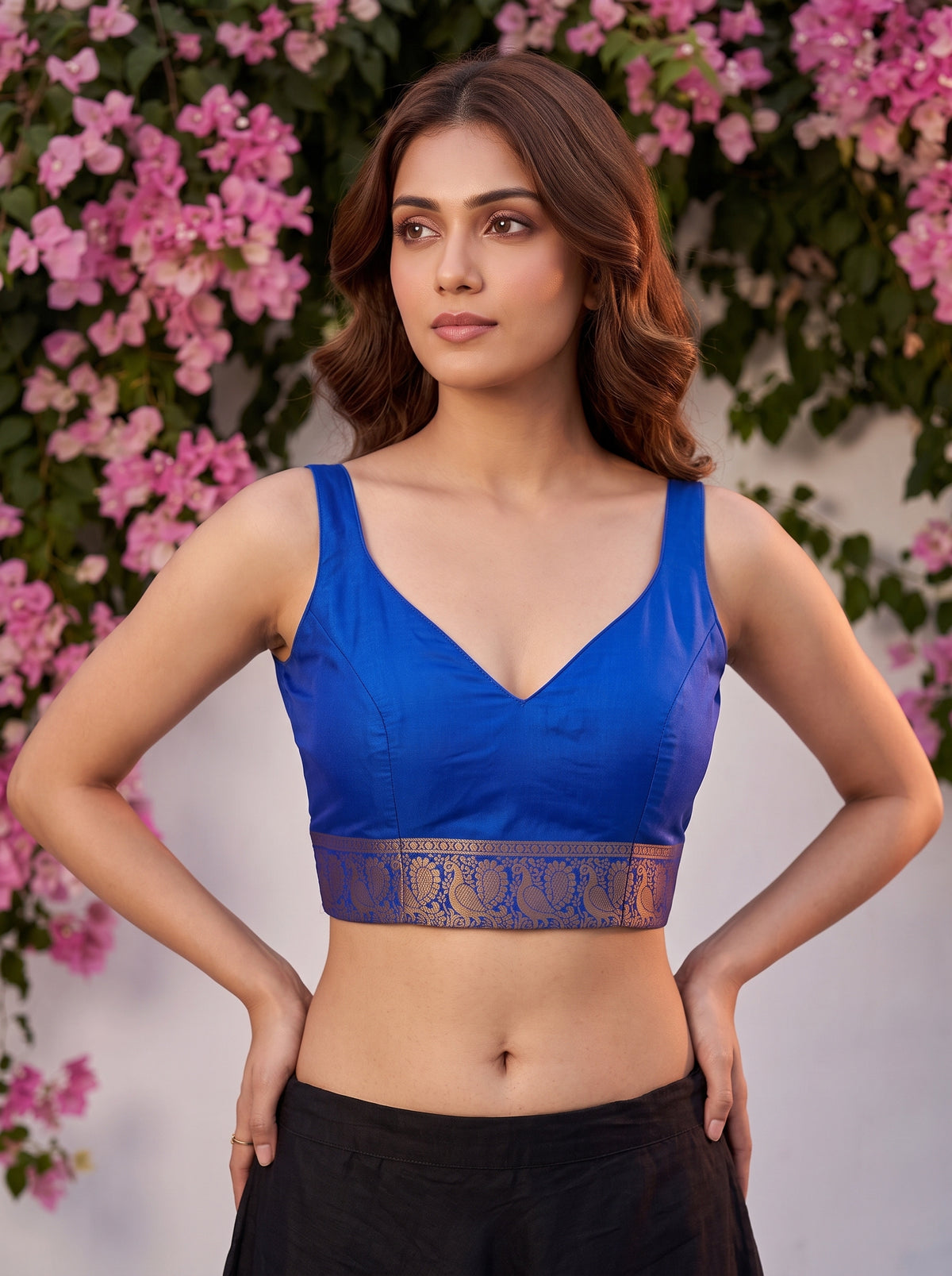 MIMOSA Wine Mysore Silk Crepe Saree — blouse close-up