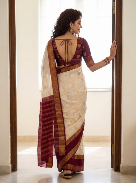 MIMOSA Half White Mysore Silk Saree — pose 2 styling detail