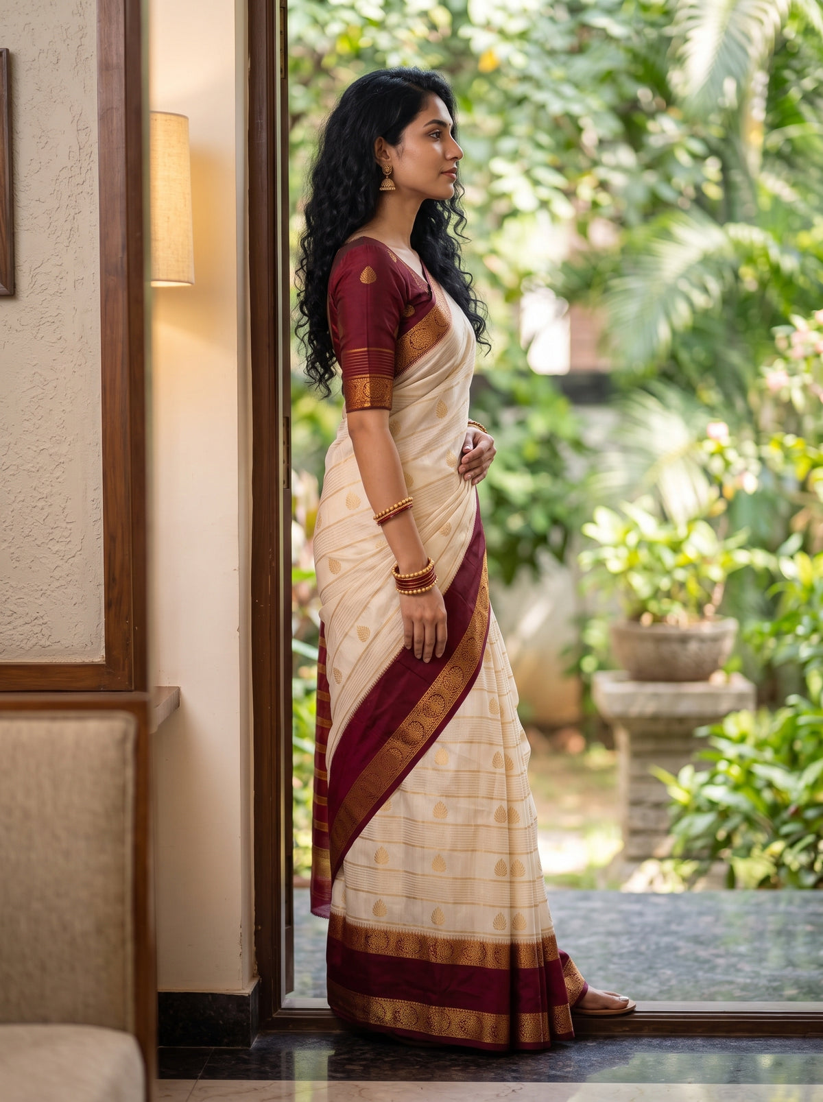MIMOSA Half White Mysore Silk Saree — pose 3 styling detail