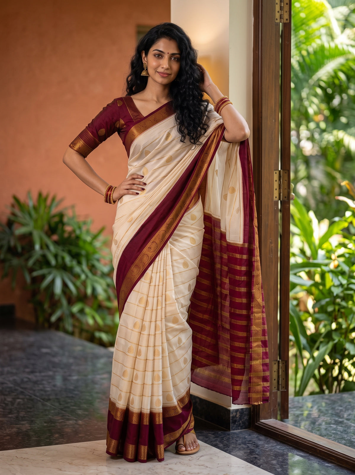 MIMOSA Half White Mysore Silk Saree — pose 4 styling detail
