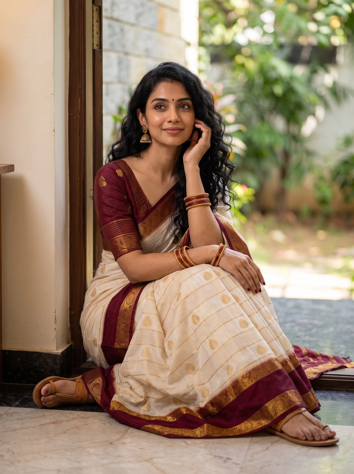 MIMOSA Half White Mysore Silk Saree — pose 8 styling detail